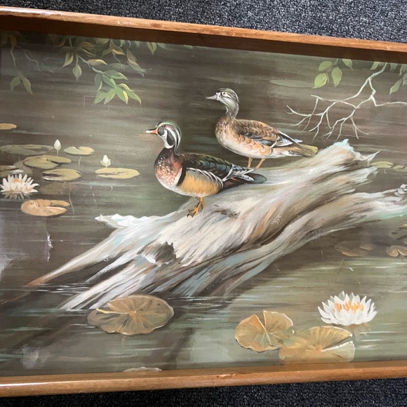 Vintage Maynard Reece Art wooden serving cabin hunter large Tray-PondDuck - Picture 3 of 7
